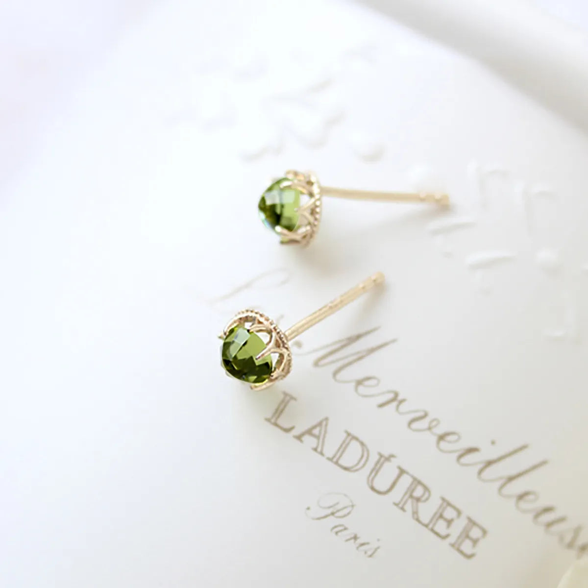 Korean-style Green stone Silver Stud Earring