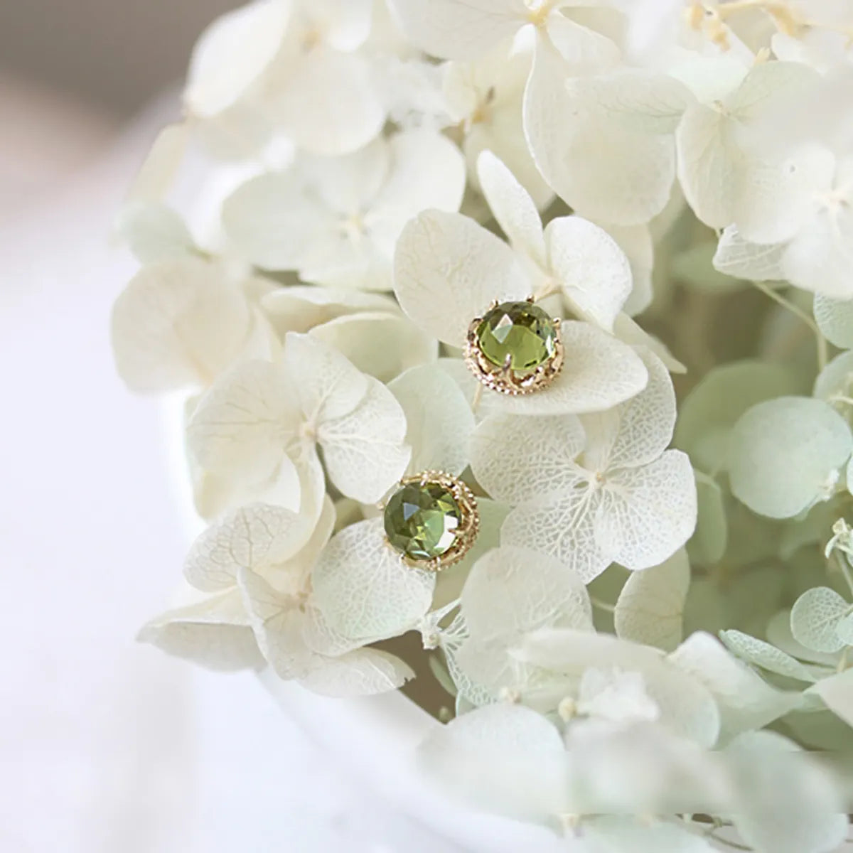 Korean-style Green stone Silver Stud Earring