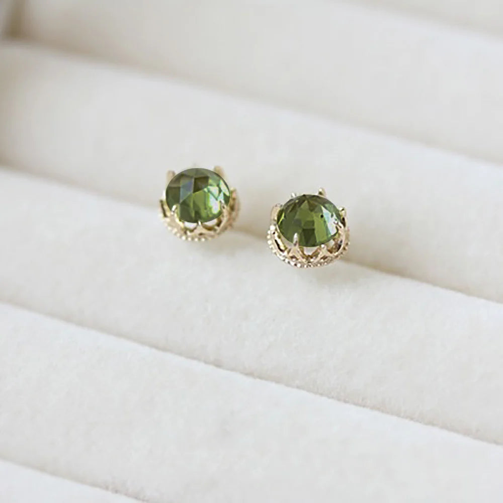 Korean-style Green stone Silver Stud Earring