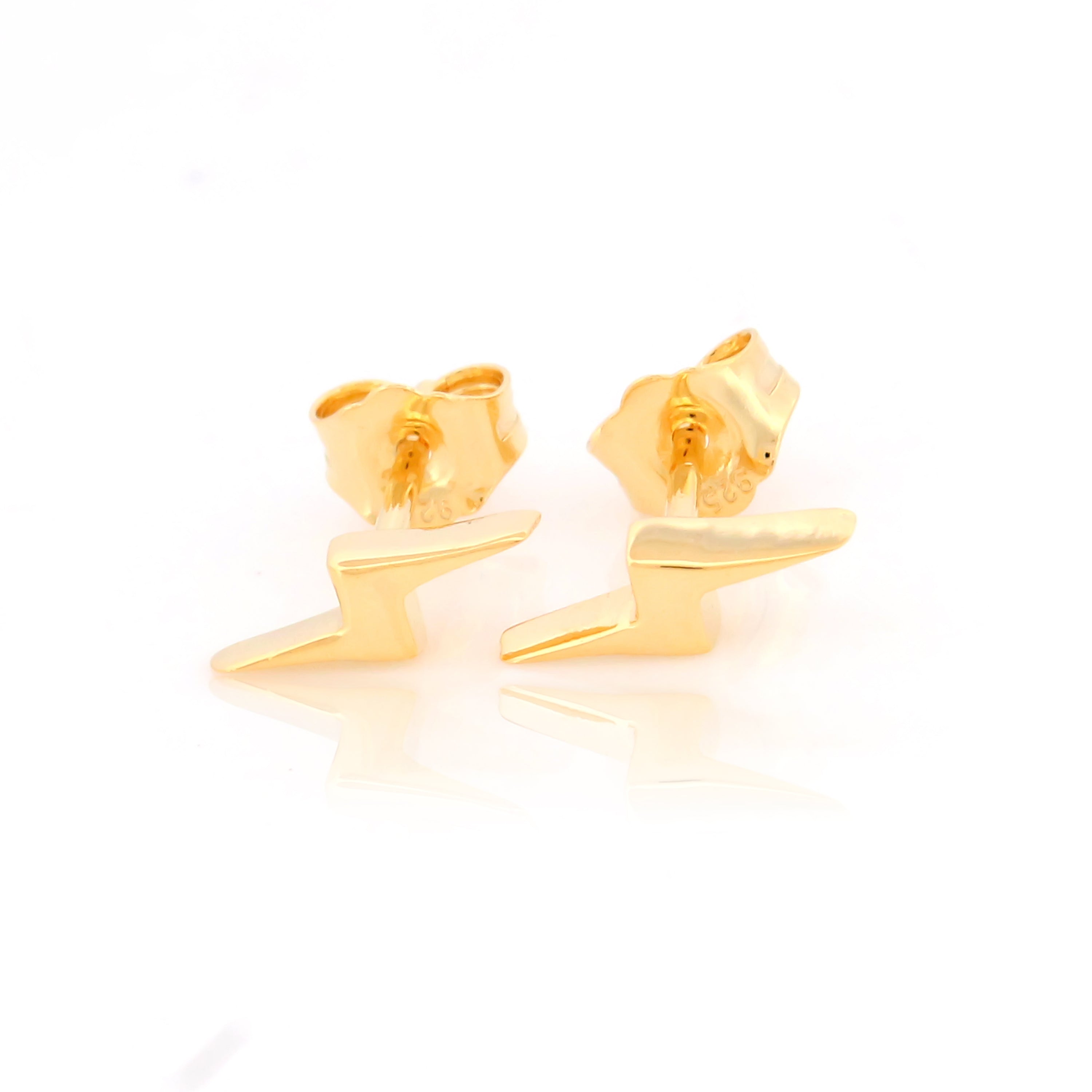 Lightning Bolt Silver Stud Earring in Gold Polish