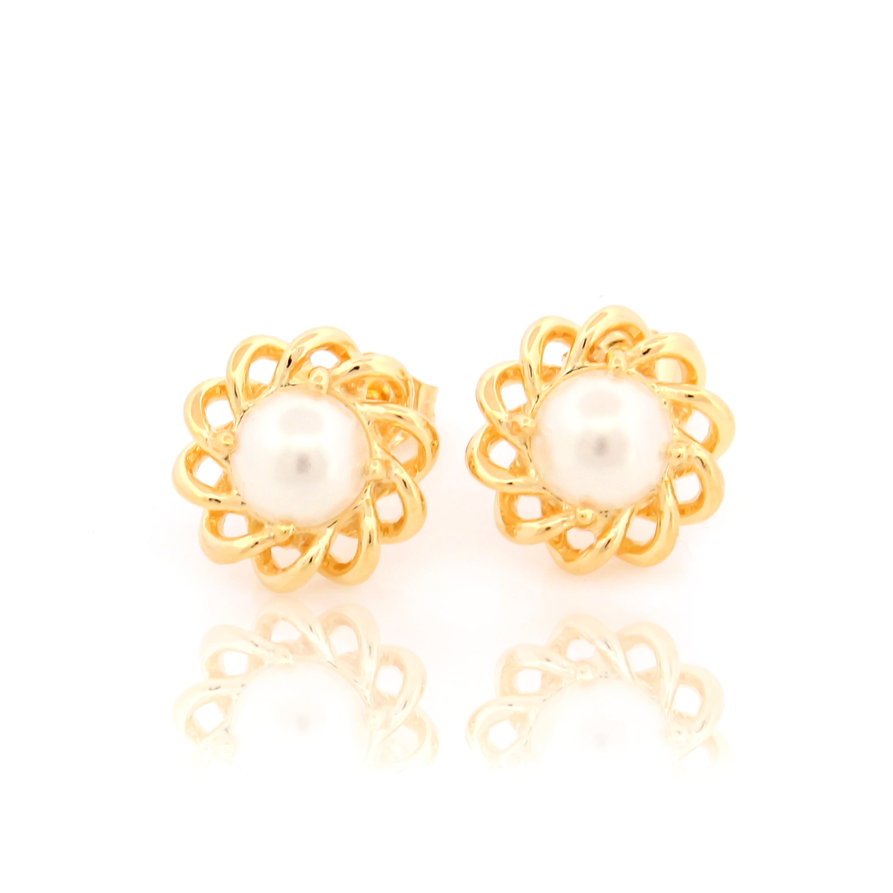 Folded Design Silver Stud Earring with Gold Polish