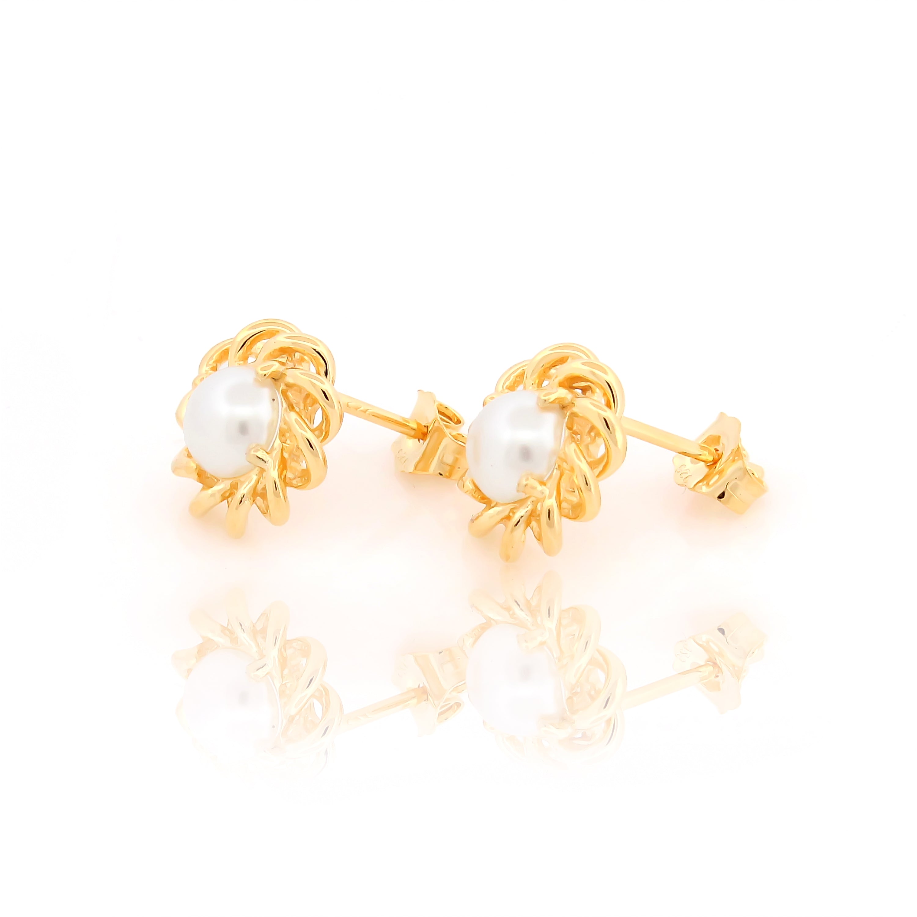 Folded Design Silver Stud Earring with Gold Polish