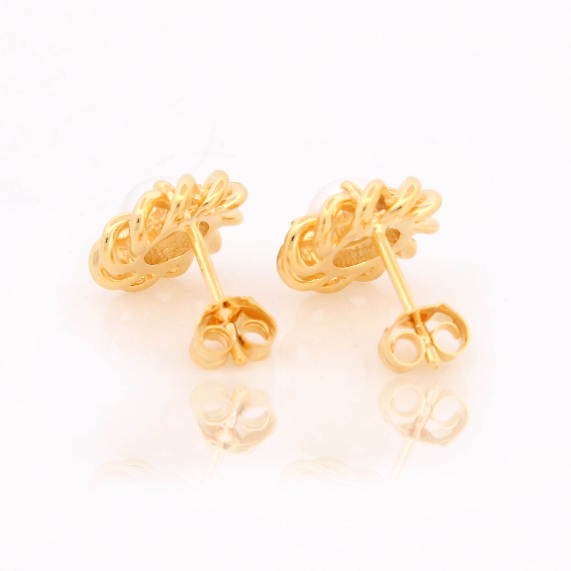 Folded Design Silver Stud Earring with Gold Polish