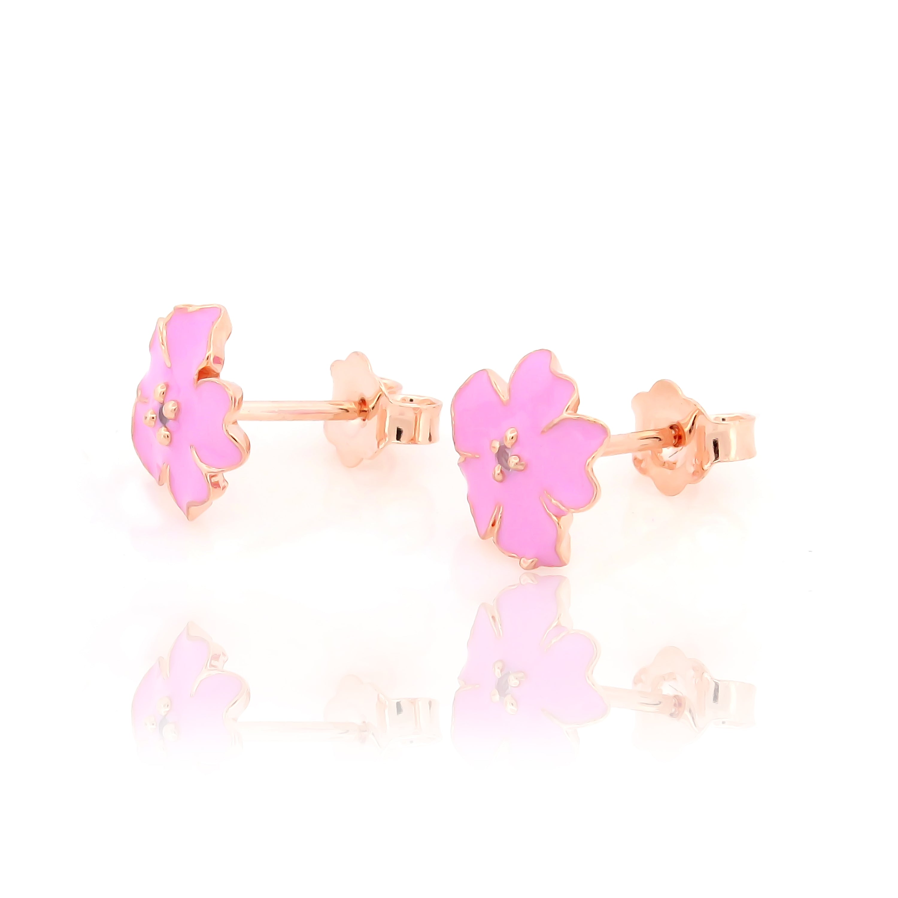 Pink Blooming Flower Stud Earrings