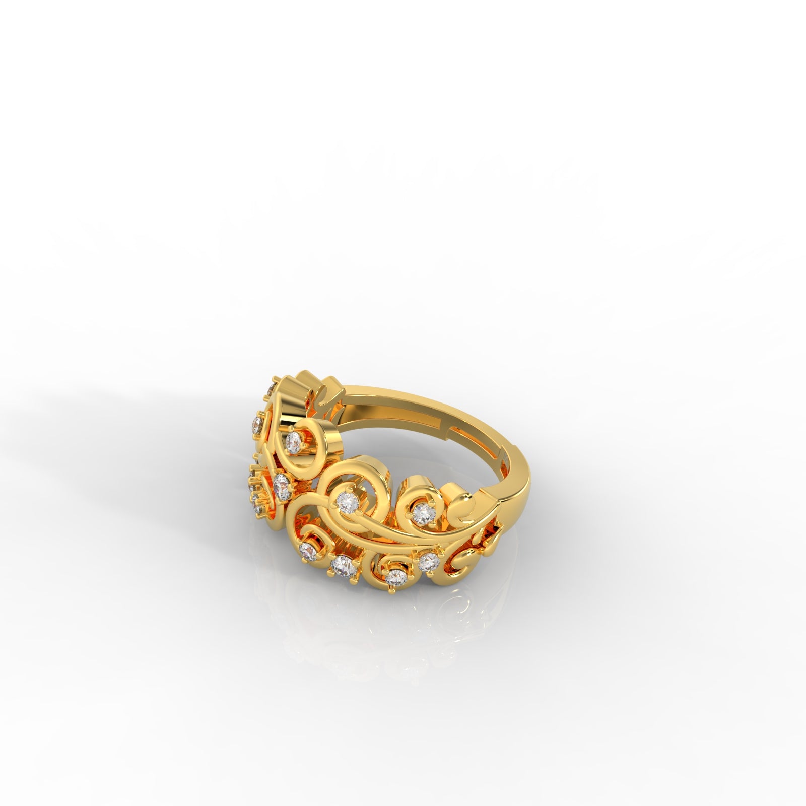 Trendy floral design silver ring in gold polish