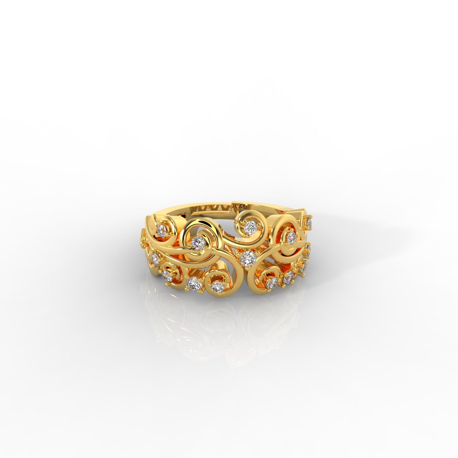 Trendy floral design silver ring in gold polish