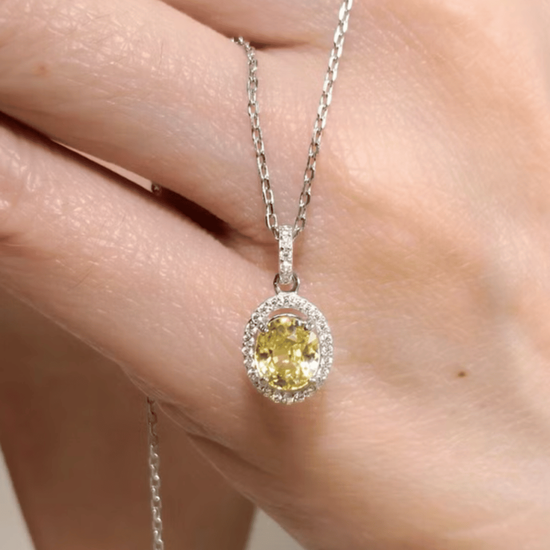 Sterling Silver yellow stone Chain Pendant